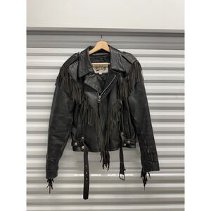 Open Road Vintage Black Leather Fringe Motorcycle Biker Jacket Mens Size 40